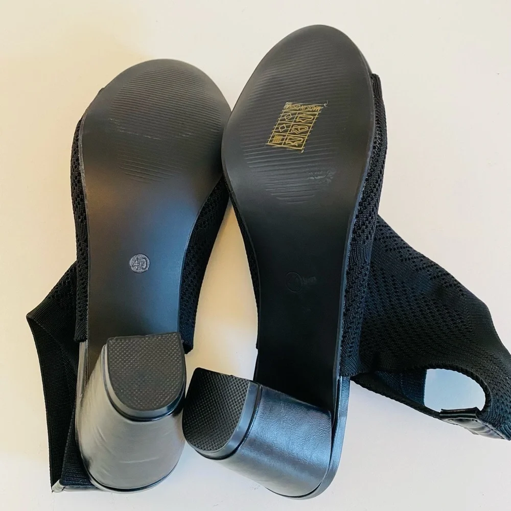 Peep Toe Booties, Size 40, Minimalist Open Toe Chunky Heeled Slingback Boots